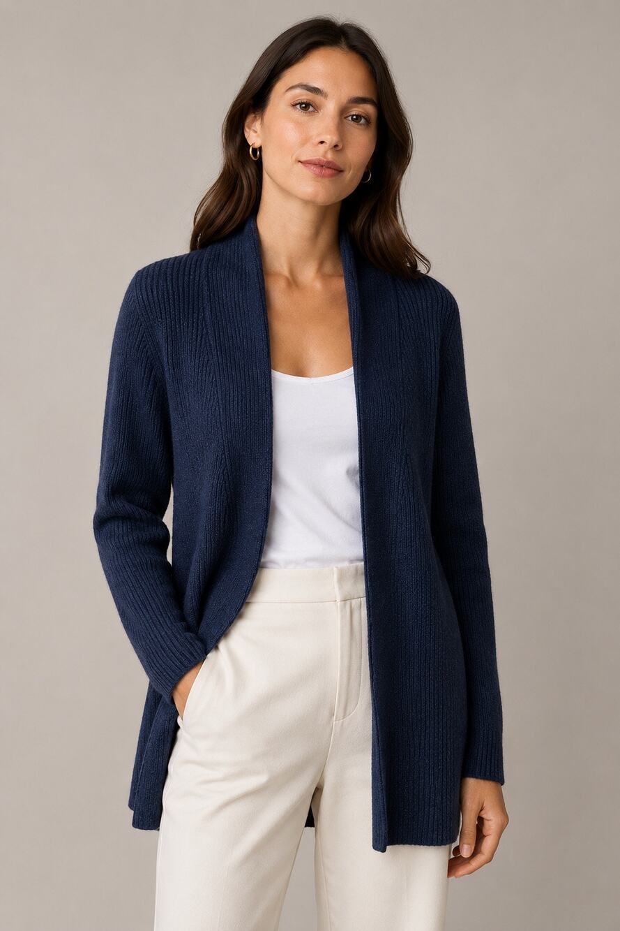 Banana Republic Ribbed Cardigan Sweater Merino Wool Blend Navy Medium